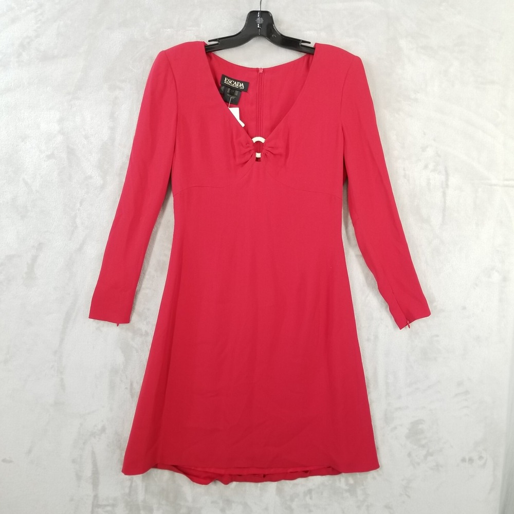 Vtg Escada Kleid Dress Women 36 Red Silk Rhinestone Fit & Flare Mob Wife Bling